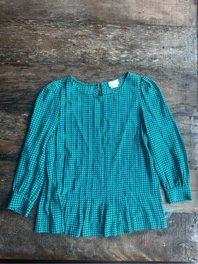 kate spade Teal Grid Peplum Blouse